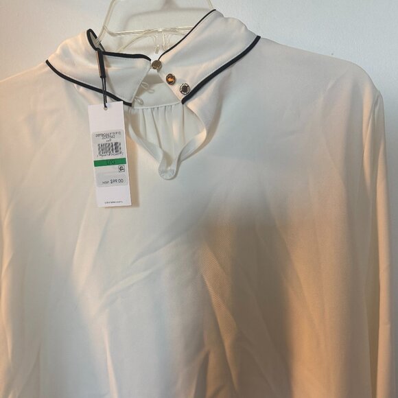 Calvin Klein White Blouse with black trim - Picture 2 of 2